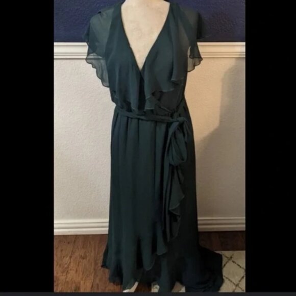 Show Me Your MuMu Jessie Ruffle Chiffon Bridesmaid Dress Emerald M 🆕⌚📦🏃💨🚚 - Picture 6 of 15